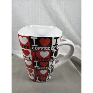 Vintage St. Thomas Novelties I Love Coffee Checkered Heart Tall Latte Mug